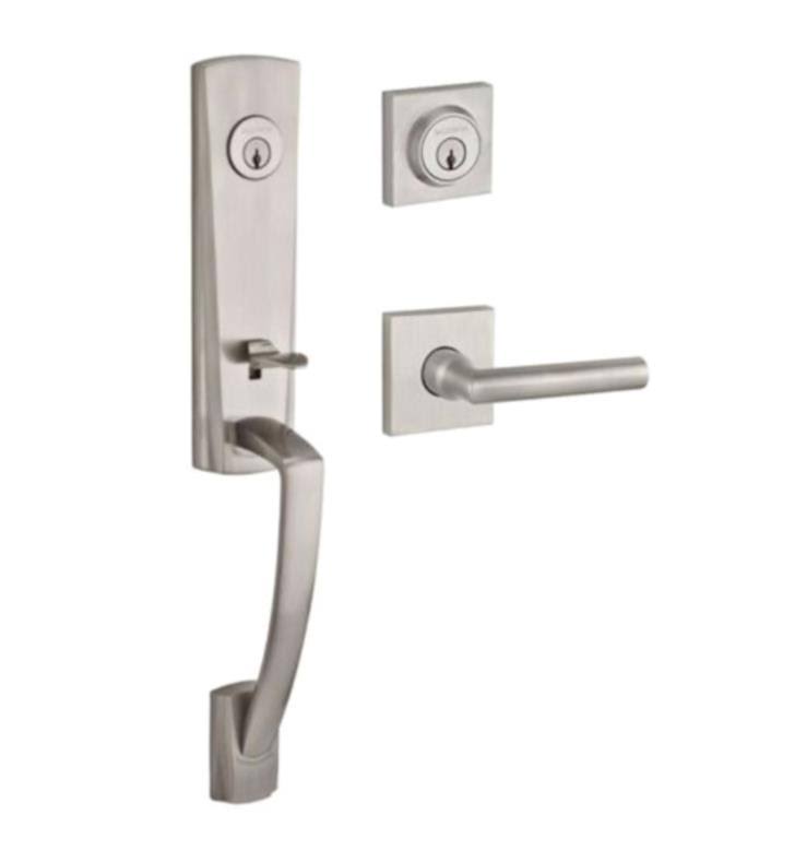 Satin Nickel Handleset with Right Handed Tube Lever and Contemporary Square Rose Z5126
