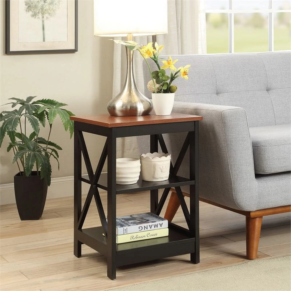 Wood End Table with Middle & Bottom Shelf in Cherry P318400