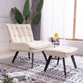 Beige Velvet Accent Chair with Ottoman U807