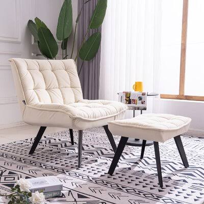 Beige Velvet Accent Chair with Ottoman U807