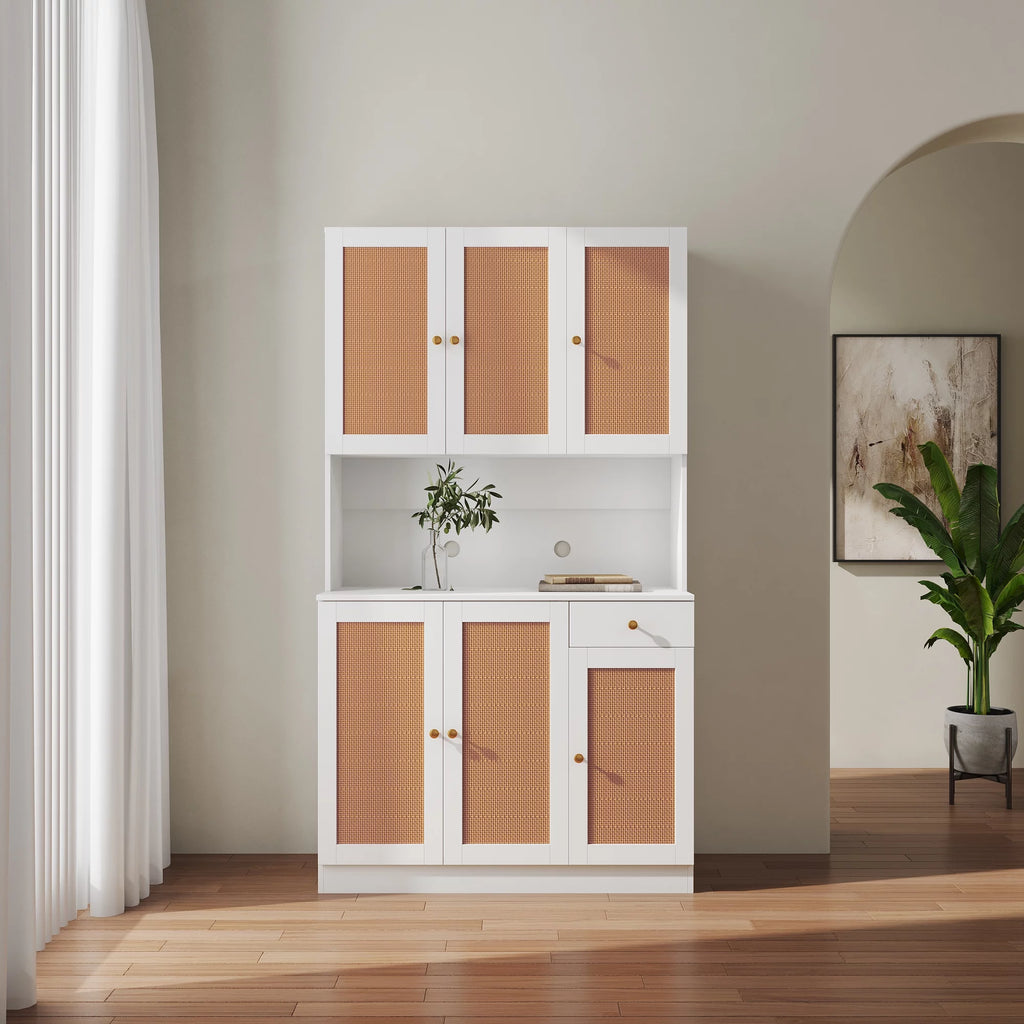 70.87" Tall White Wardrobe with 6 Doors, 1 Shelf and 1 Drawer Z890065