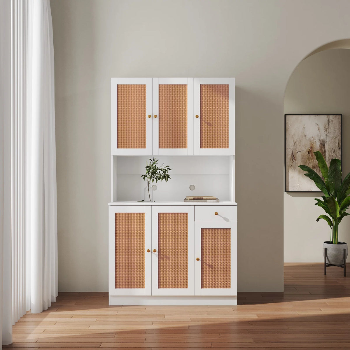 70.87" Tall White Wardrobe with 6 Doors, 1 Shelf and 1 Drawer Z890065