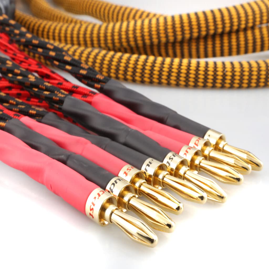 OFC Audiophile Speaker Cable with 8 Banana Plugs, 9.89ft 3m Nylon Braid S3931
