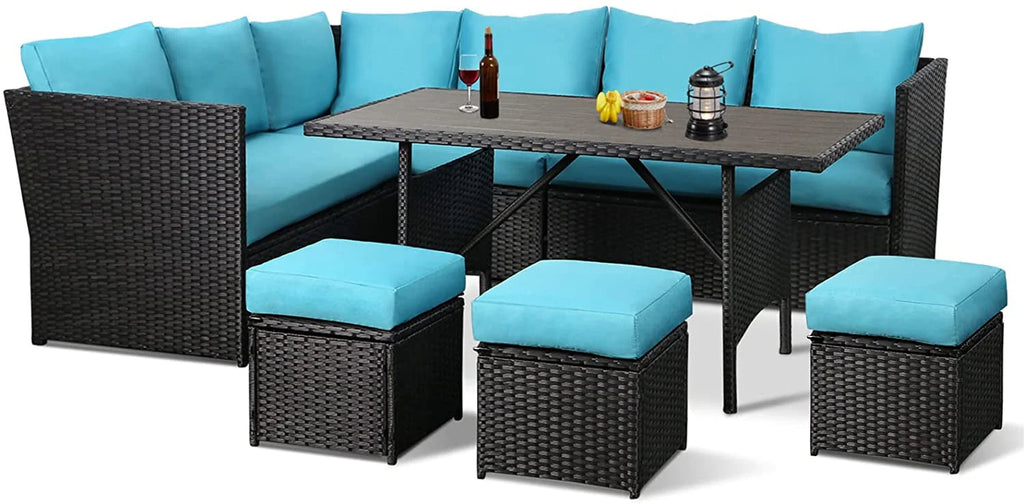 7-Piece PE Rattan Wicker Patio Conversation Set Y68530