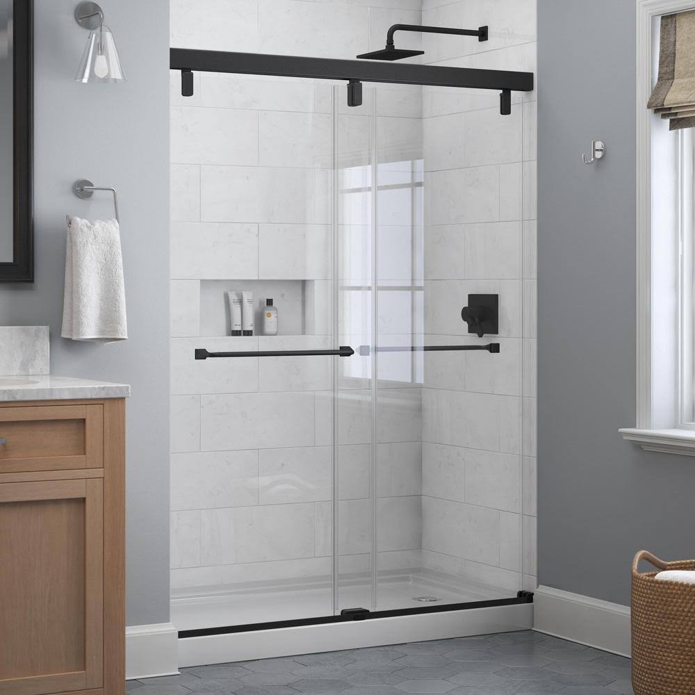 Matte Black Frameless Sliding Shower Door with Clear Glass X184670