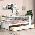 White Pine Wood Twin Size Platform Bed with L-shaped Bookcase Headboard and 2 Storage Drawers I777