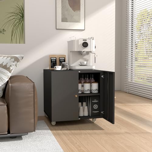 Black Small Rolling Printer Stand with Storage and Adjustable Shelf E212365