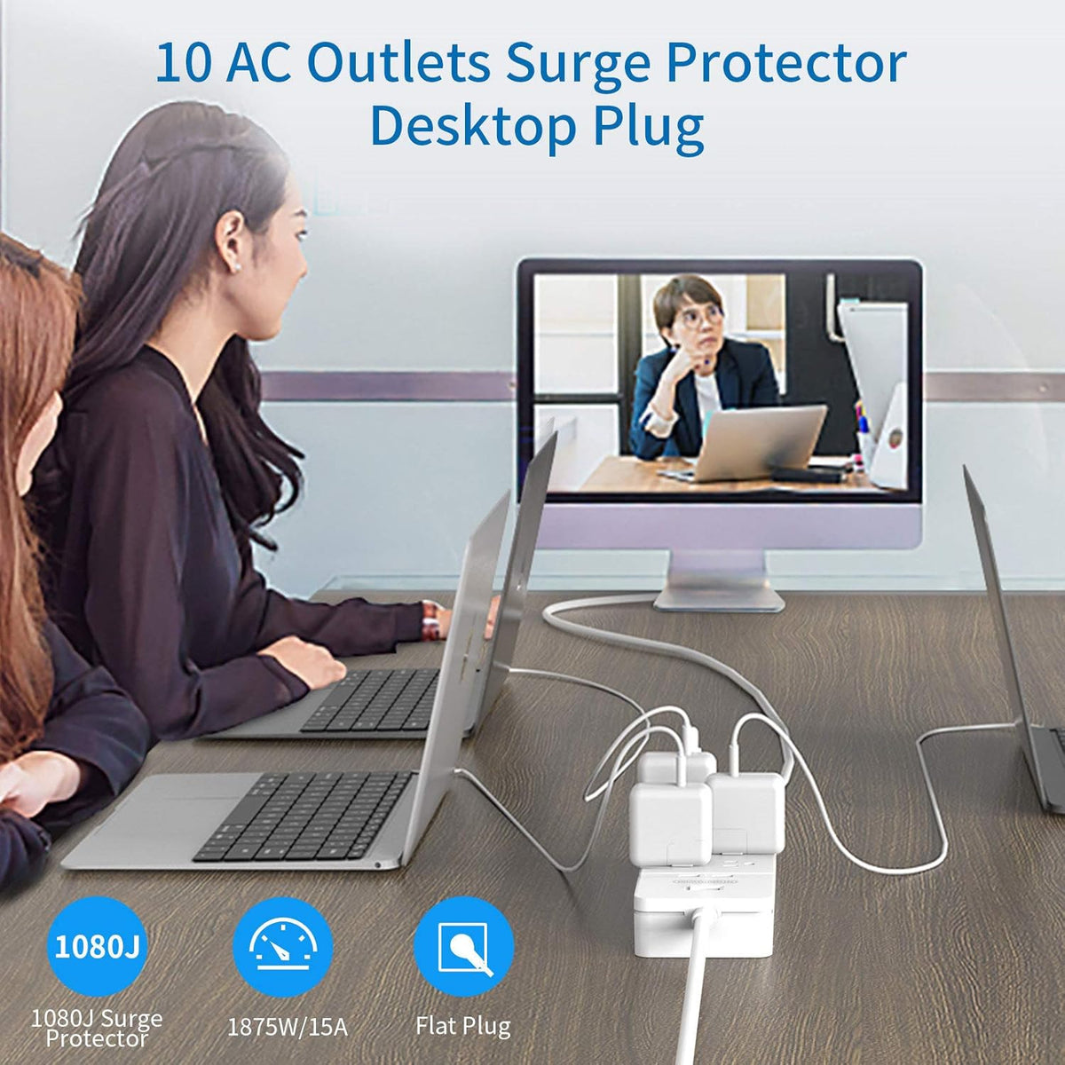 25 Ft Extension Cord Surge Protector with 10 Outlets 2 USB, Pack of 2 M4327