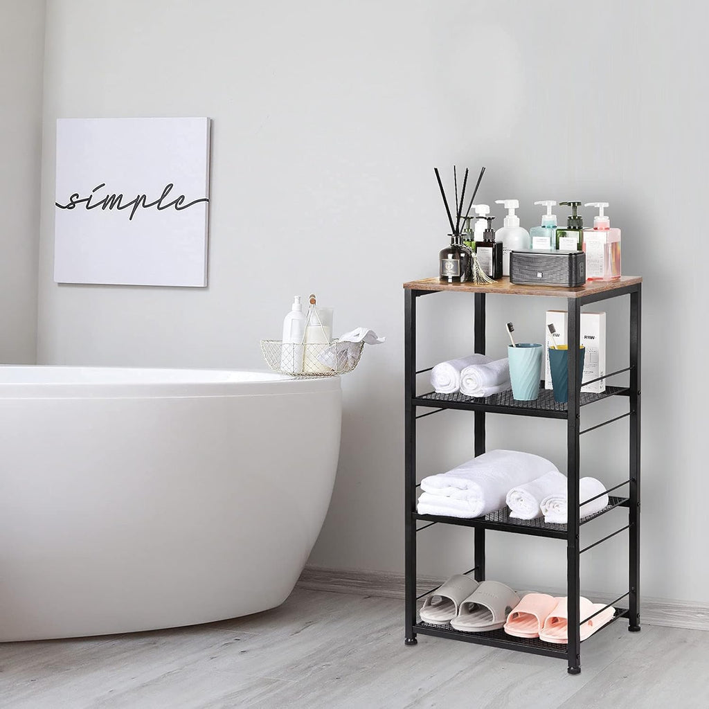 4-Tier Industrial Wood Serving Cart with Wheels X220