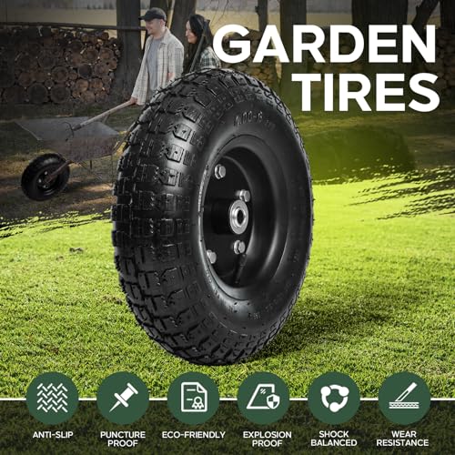 13 Inch 1 PC Rubber Pneumatic Replacement Tires and Wheels 4.00-6 with 5/8'' Axle Bore Hole B7437