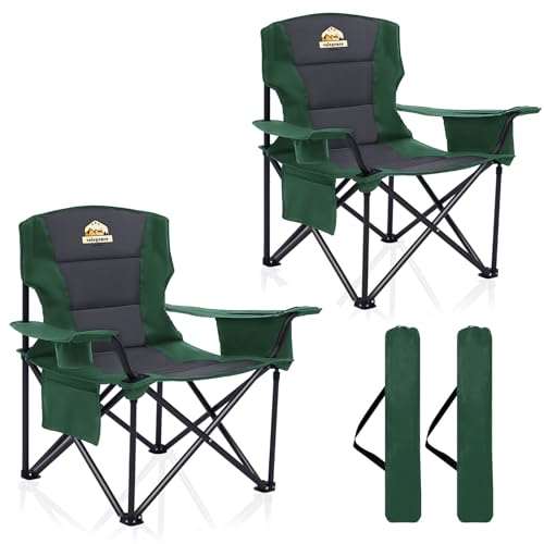 Oversized 2 Pack Heavy Duty Folding Camp Chair with Carry Bag, Cooler, Cup Holder Black V145835