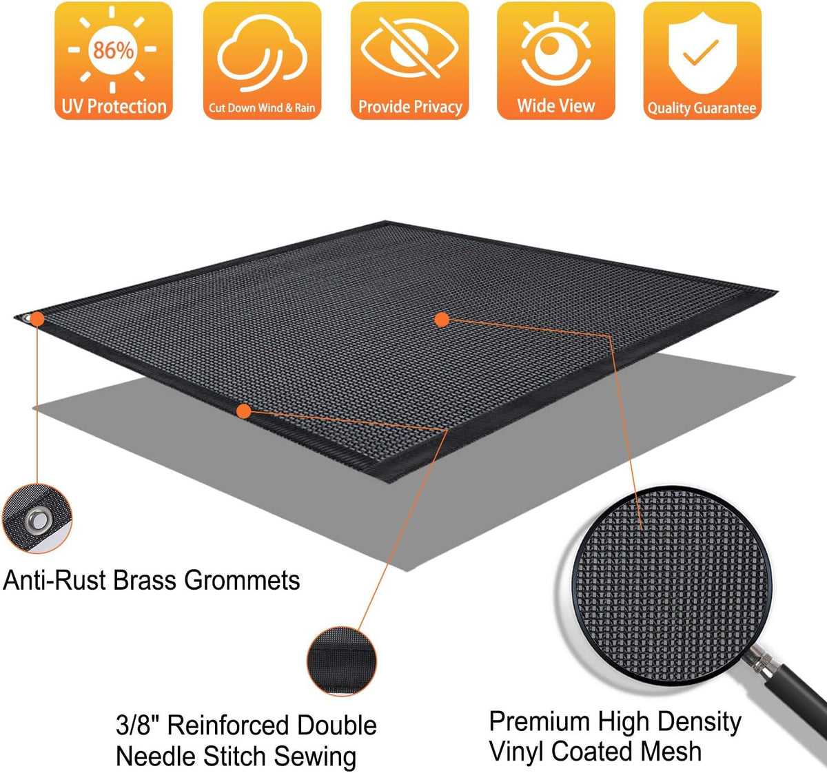 RV Awning Sun Shade Screen with Zipper 15' x 9' Black Mesh A207555