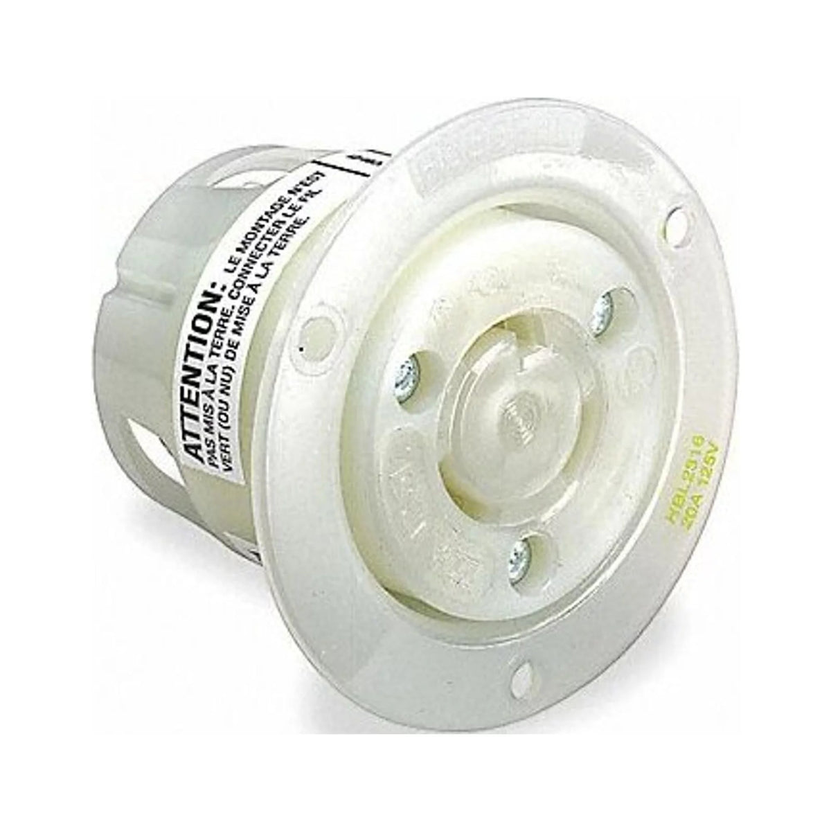 20 A White Nylon Flanged Locking Receptacle E5760