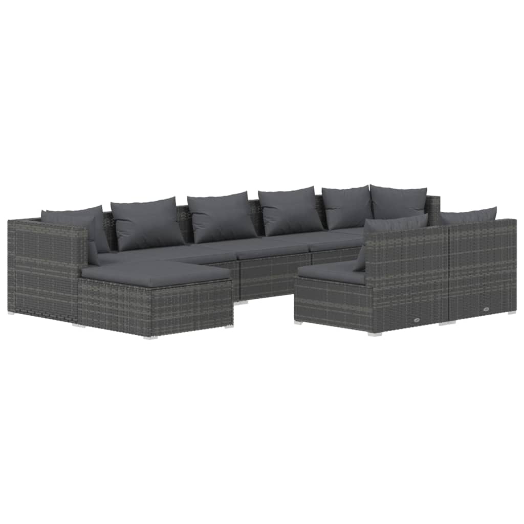 9 Piece Patio Set with Cushions Gray Poly Rattan H818