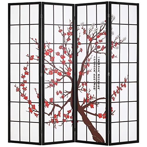 White 4 Panel Folding Wood Room Divider W3484