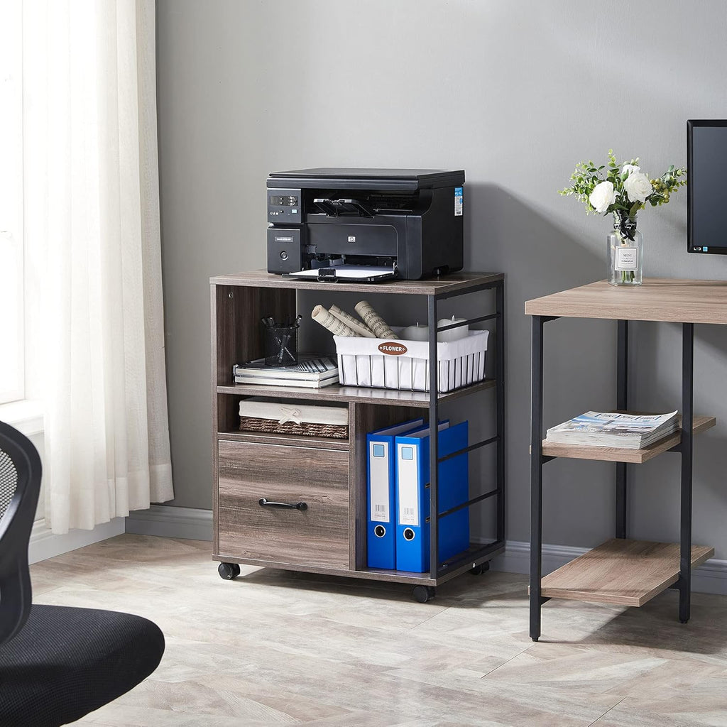 Rolling File Cabinet with Drawer and Open Storage Shelves R752484