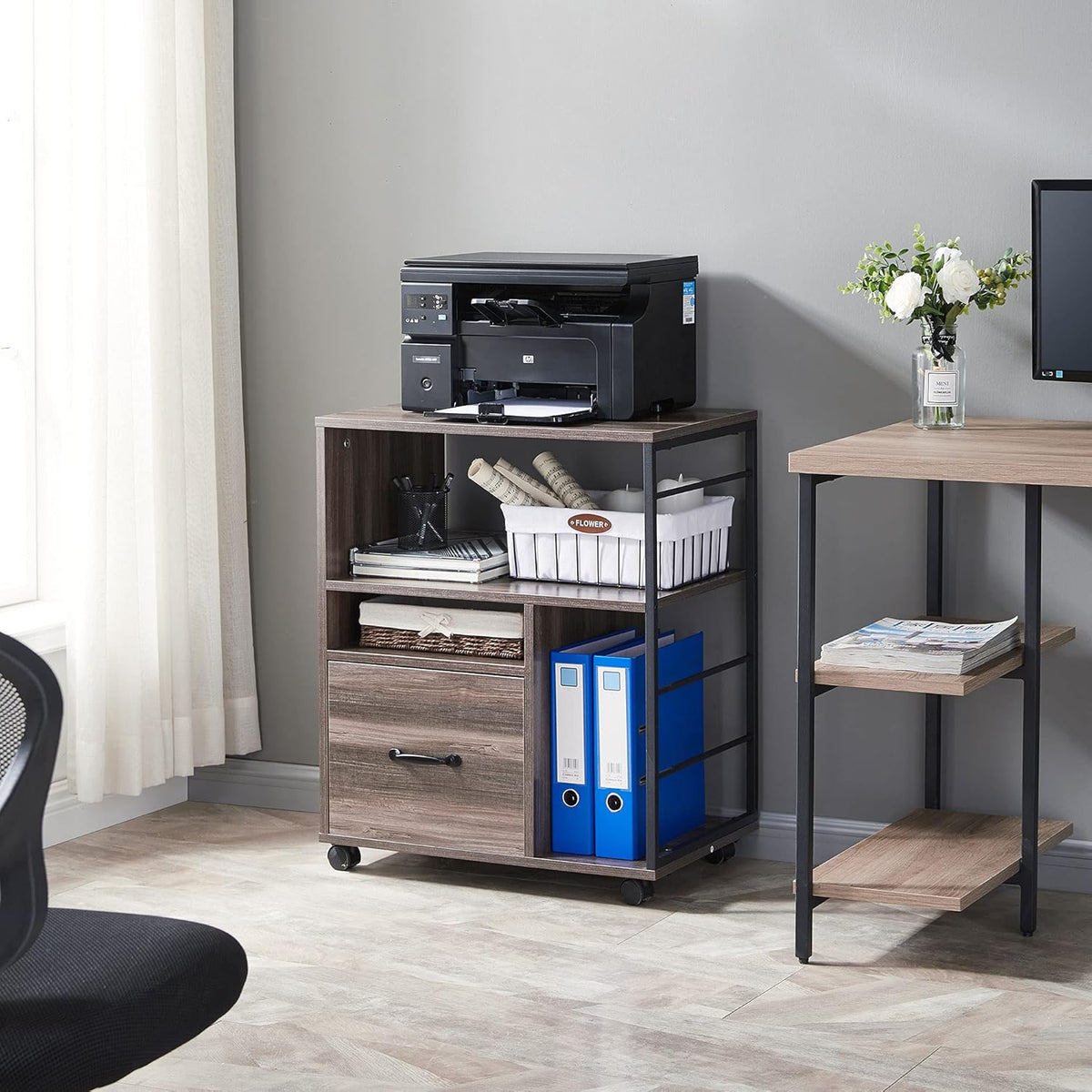 Rolling File Cabinet with Drawer and Open Storage Shelves R752484