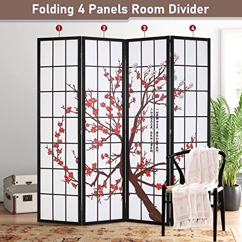 White 4 Panel Folding Wood Room Divider W3484