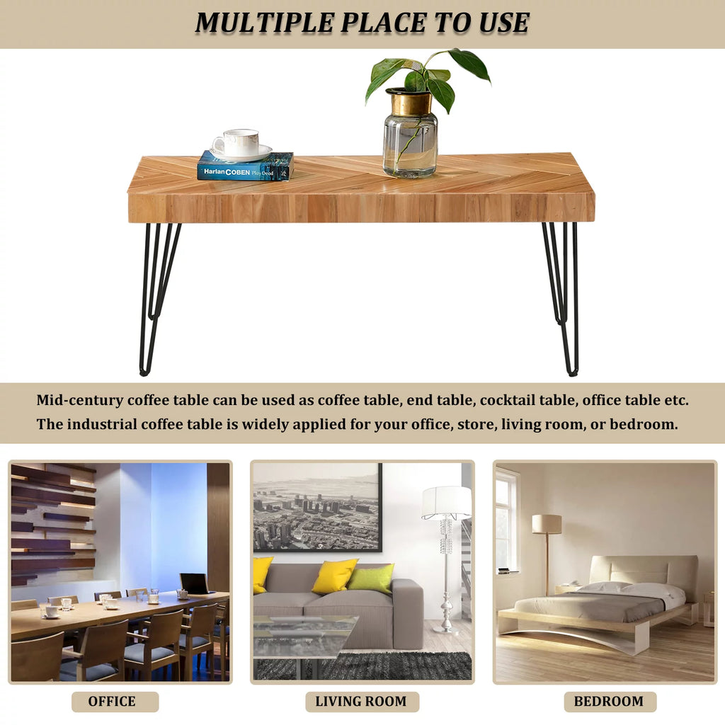 Modern Coffee Table with Chevron Pattern and Metal Hairpin Legs Y82430