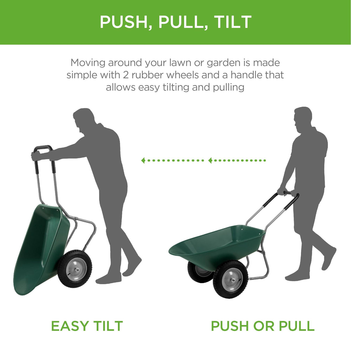 Green Dual Wheel Home Wheelbarrow Yard Garden Cart F407944
