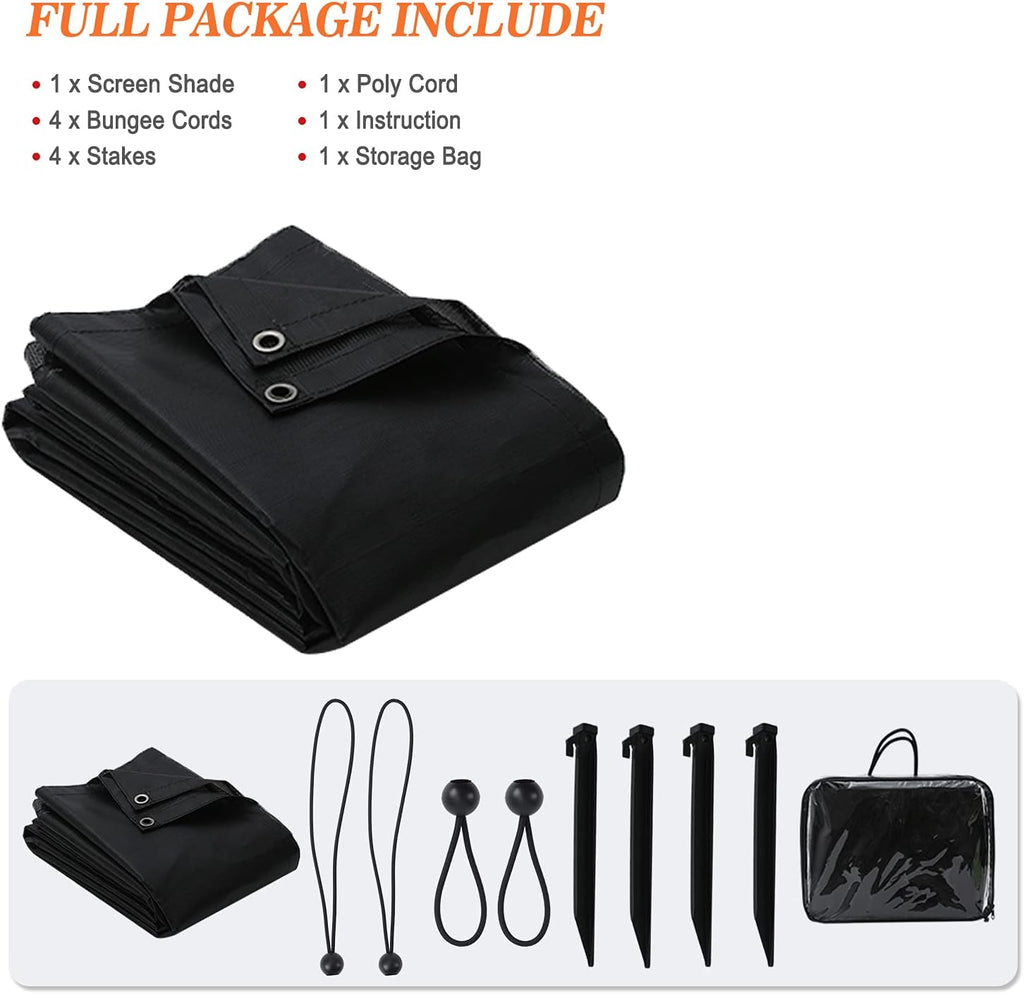 RV Awning Sun Shade Screen with Zipper 15' x 9' Black Mesh A207555