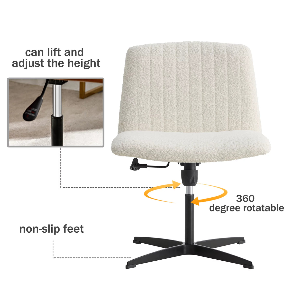 White Faux Fur Velvet Adjustable Swivel Chair Y686582