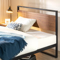 Metal and Wood Platform Bed Frame with Headboard, Chestnut Brown, Full Y4403
