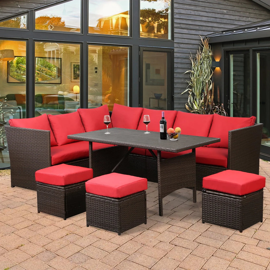 7-Piece PE Rattan Wicker Patio Conversation Set Y68530