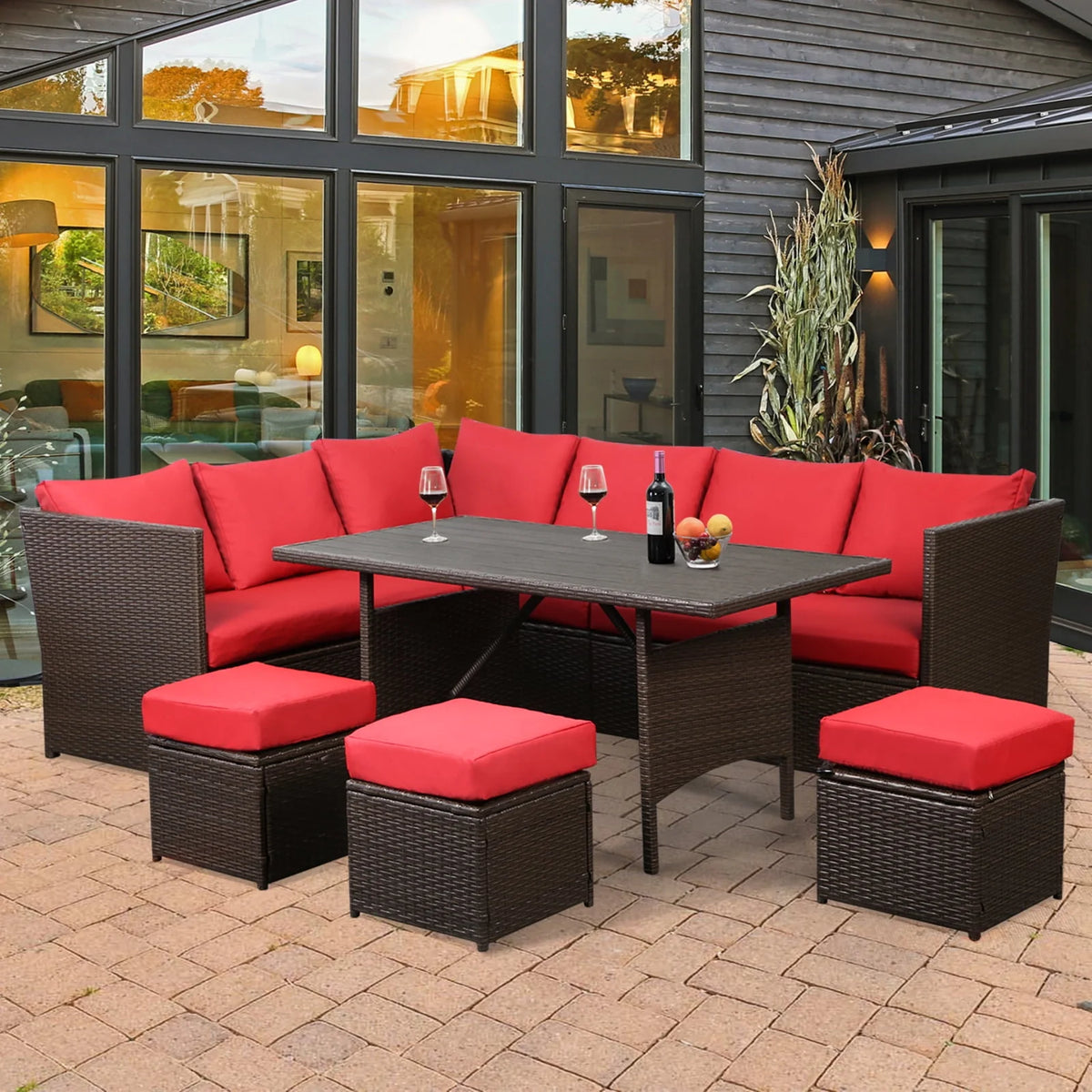 7-Piece PE Rattan Wicker Patio Conversation Set Y68530