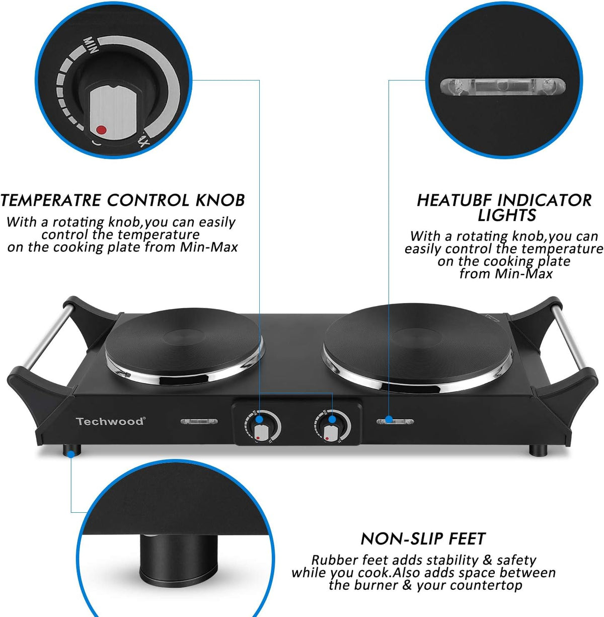 1800W Double Burner Hot Plate with Adjustable Temperature Q98905