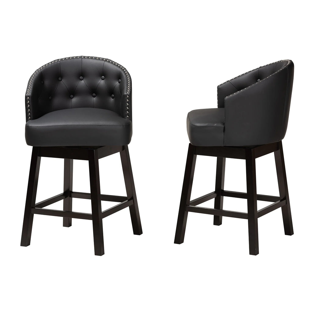 Faux Leather and Wood Swivel Counter Stool Set-2PC Tan, Espresso Brown M559794