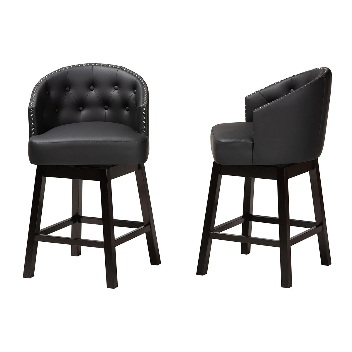Faux Leather and Wood Swivel Counter Stool Set-2PC Tan, Espresso Brown M559794