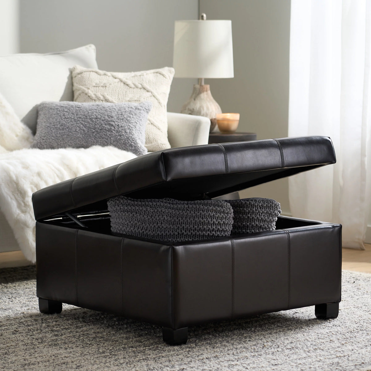 Espresso Bonded Leather Storage Ottoman J651