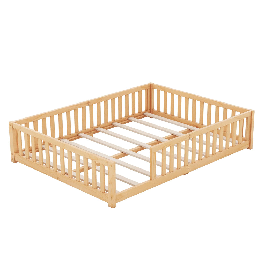 Queen Size Bed Floor Bed with Safety Guardrails Z453795