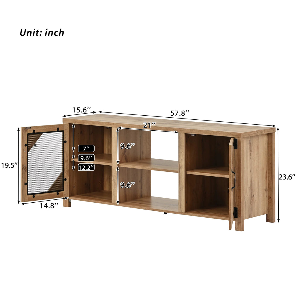 Natural Wood TV Stand with 2 Door Cabinet B618903