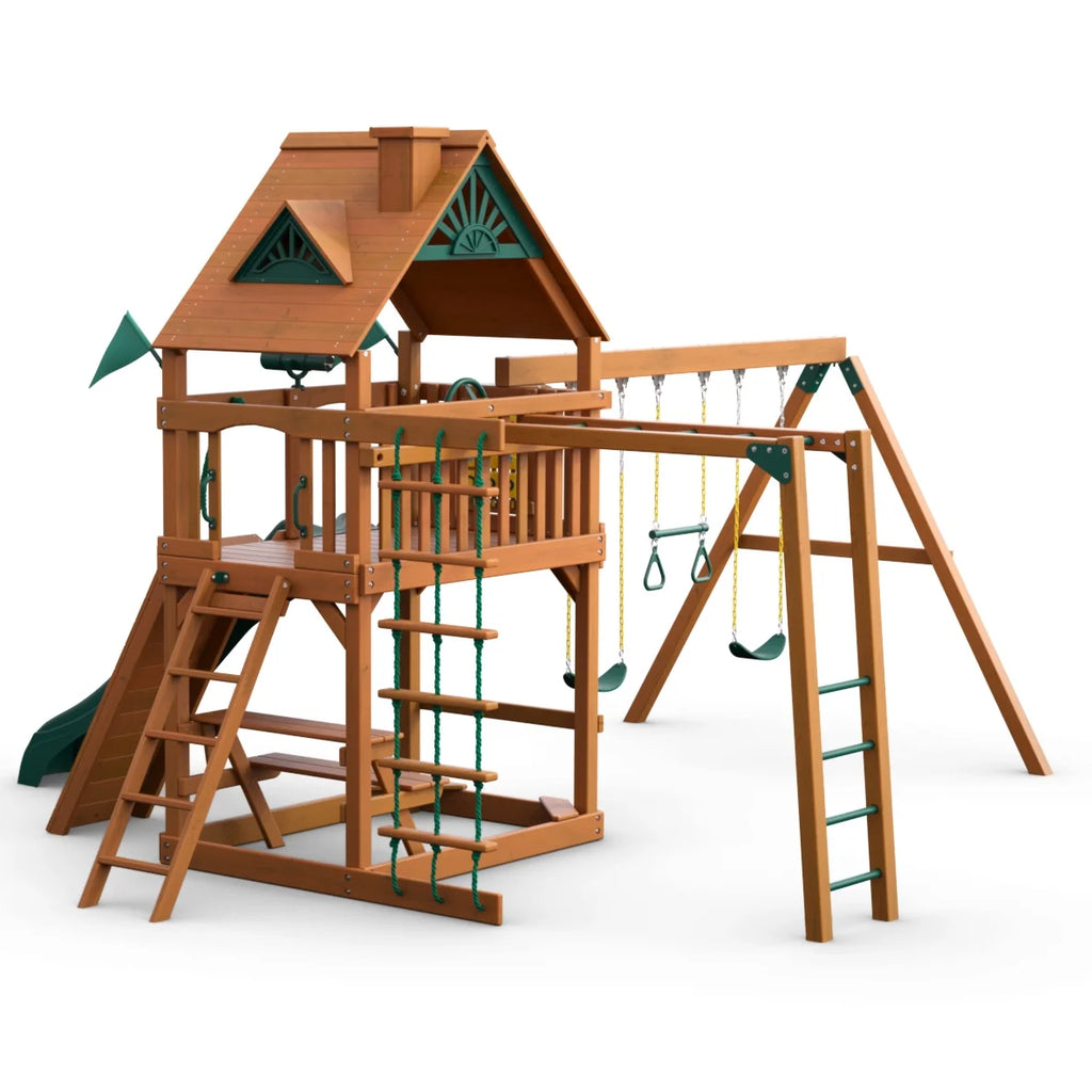 Wooden Swing Set with Monkey Bars and Picnic Table P566