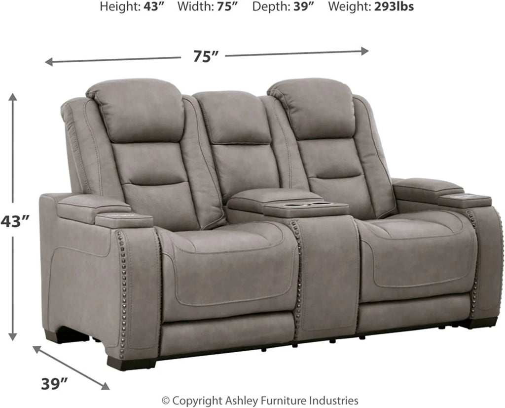 Gray Leather Power Reclining Loveseat R215543