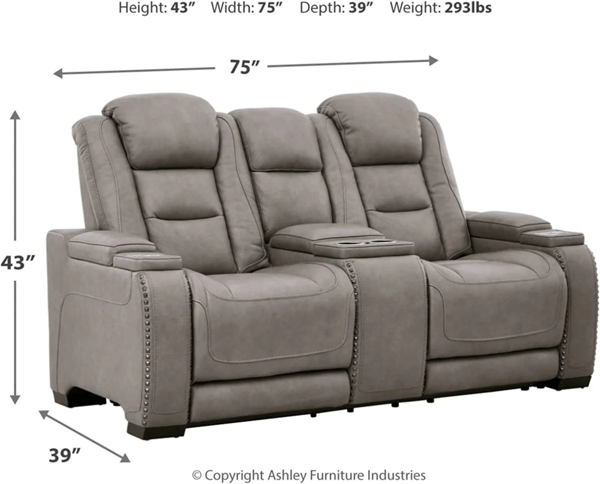 Gray Leather Power Reclining Loveseat R215543