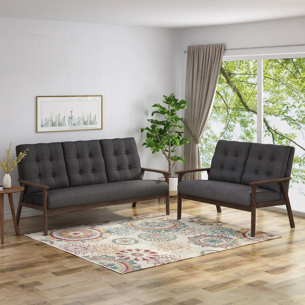 Charcoal Gray Fabric 2 Piece Sofa and Loveseat W991011