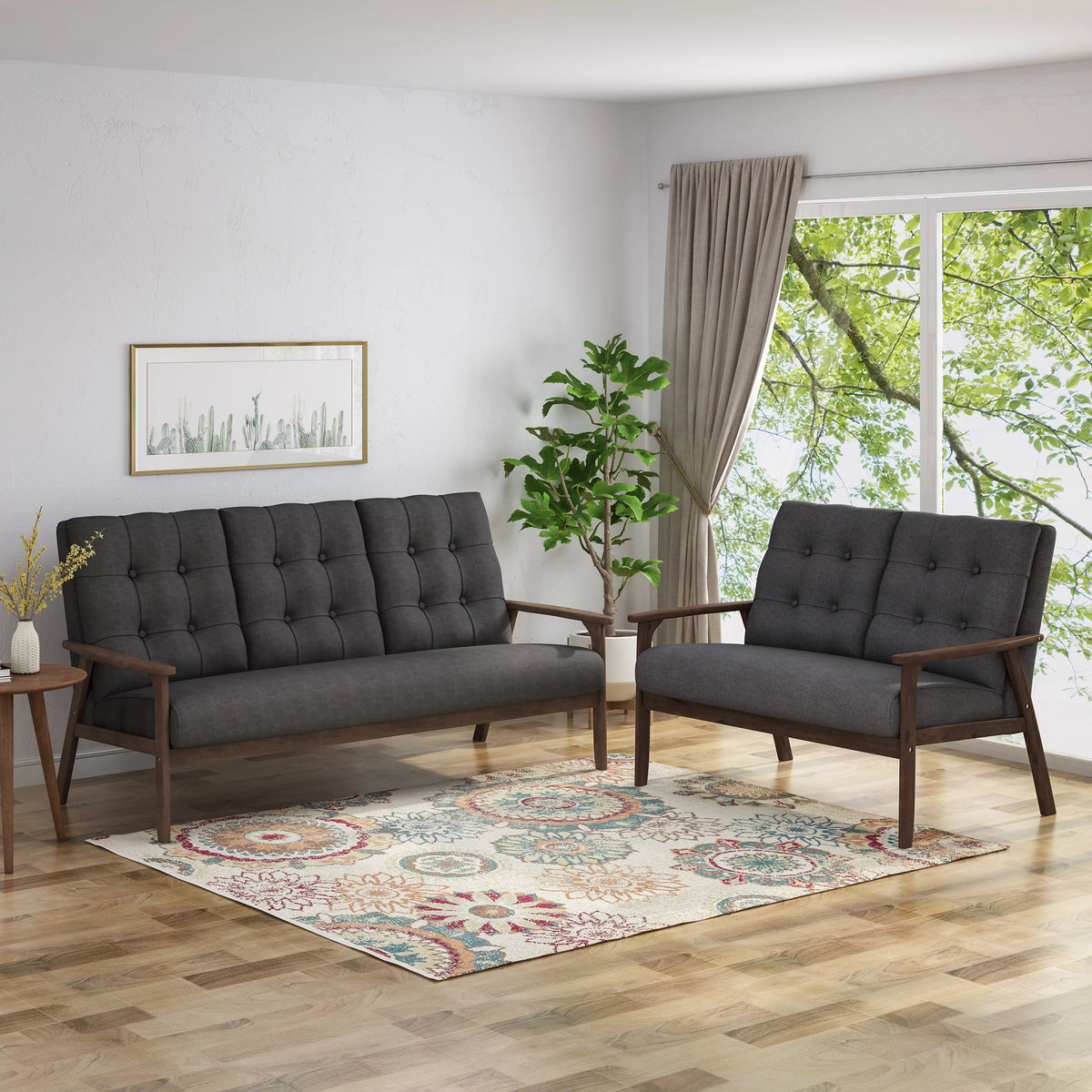 Charcoal Gray Fabric 2 Piece Sofa and Loveseat W991011