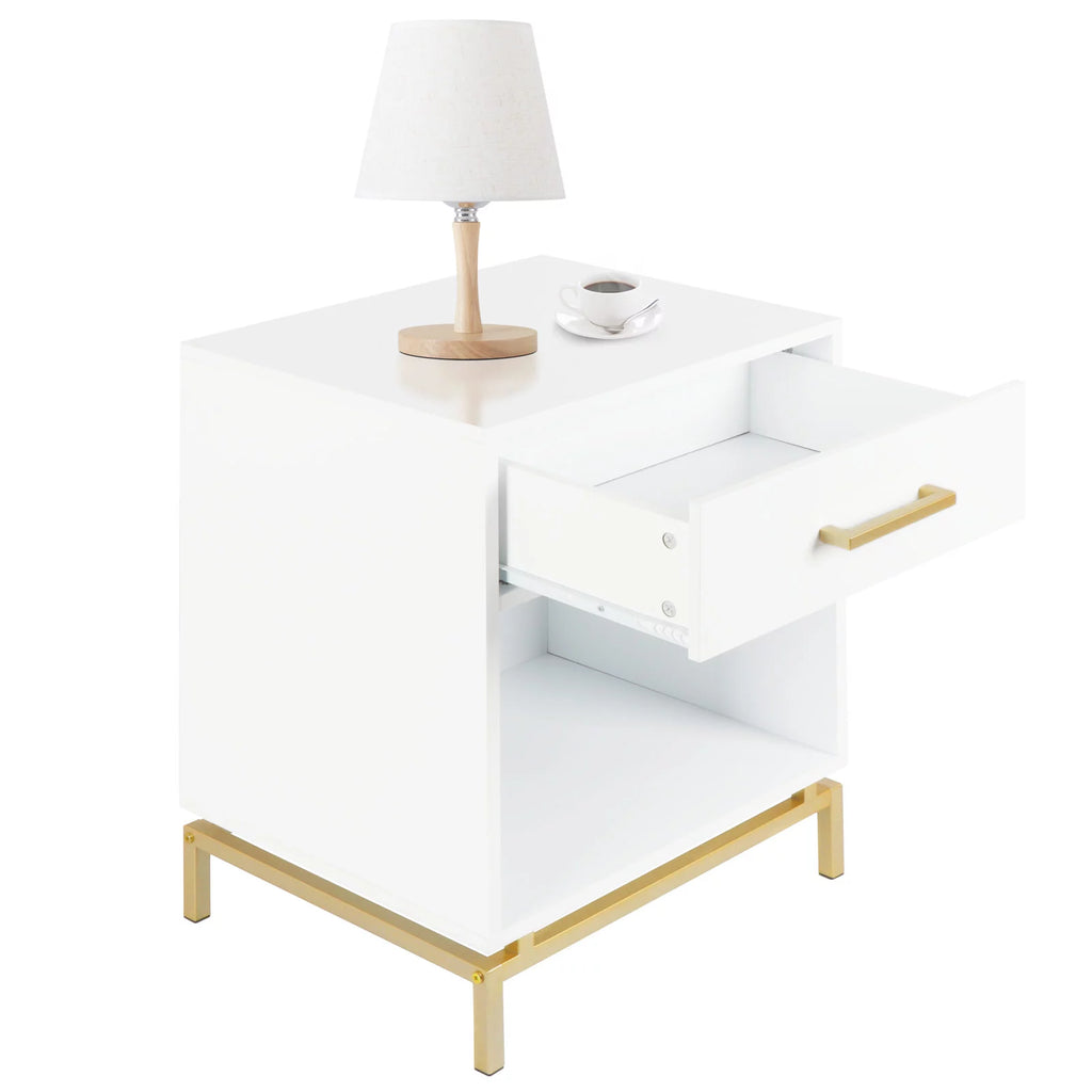 White Modern Rectangle 1-Drawer Wood Nightstand B78268