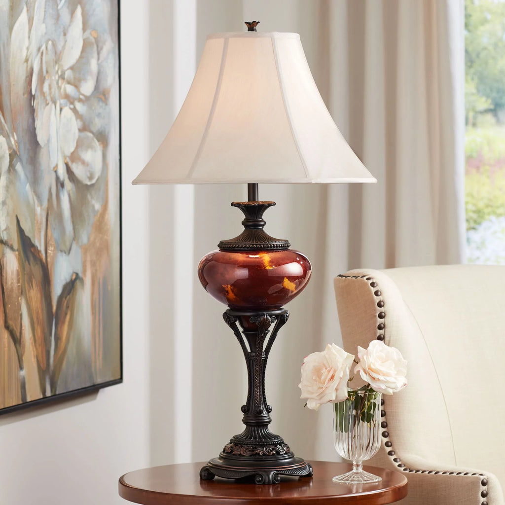 Traditional Table Lamp 38" Tall Florentine Bronze Metal Urn Tortoise Shell Glass Bell Shade L895347