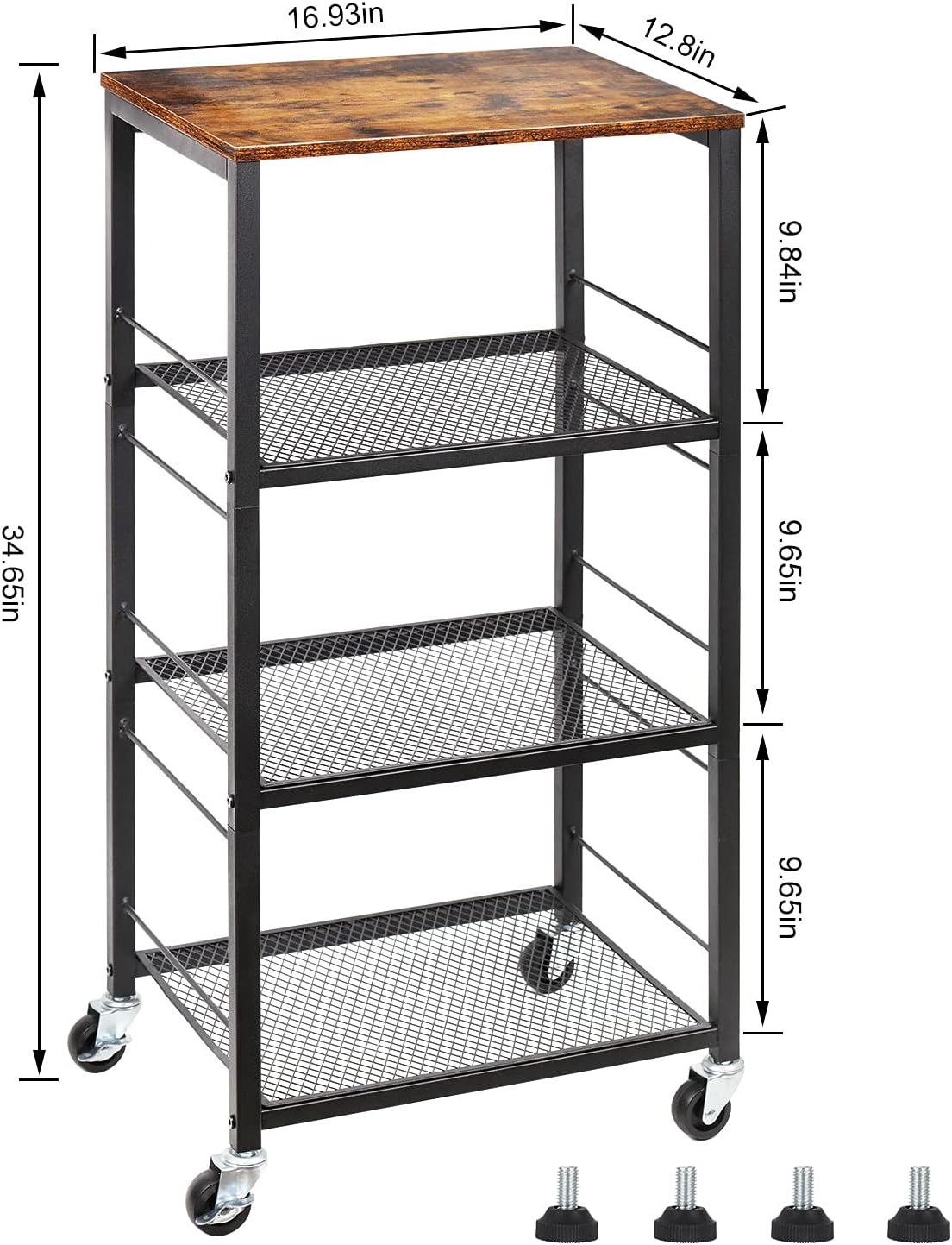 Brown 4 Tier Wood Rolling Kitchen Cart with Storage C419234