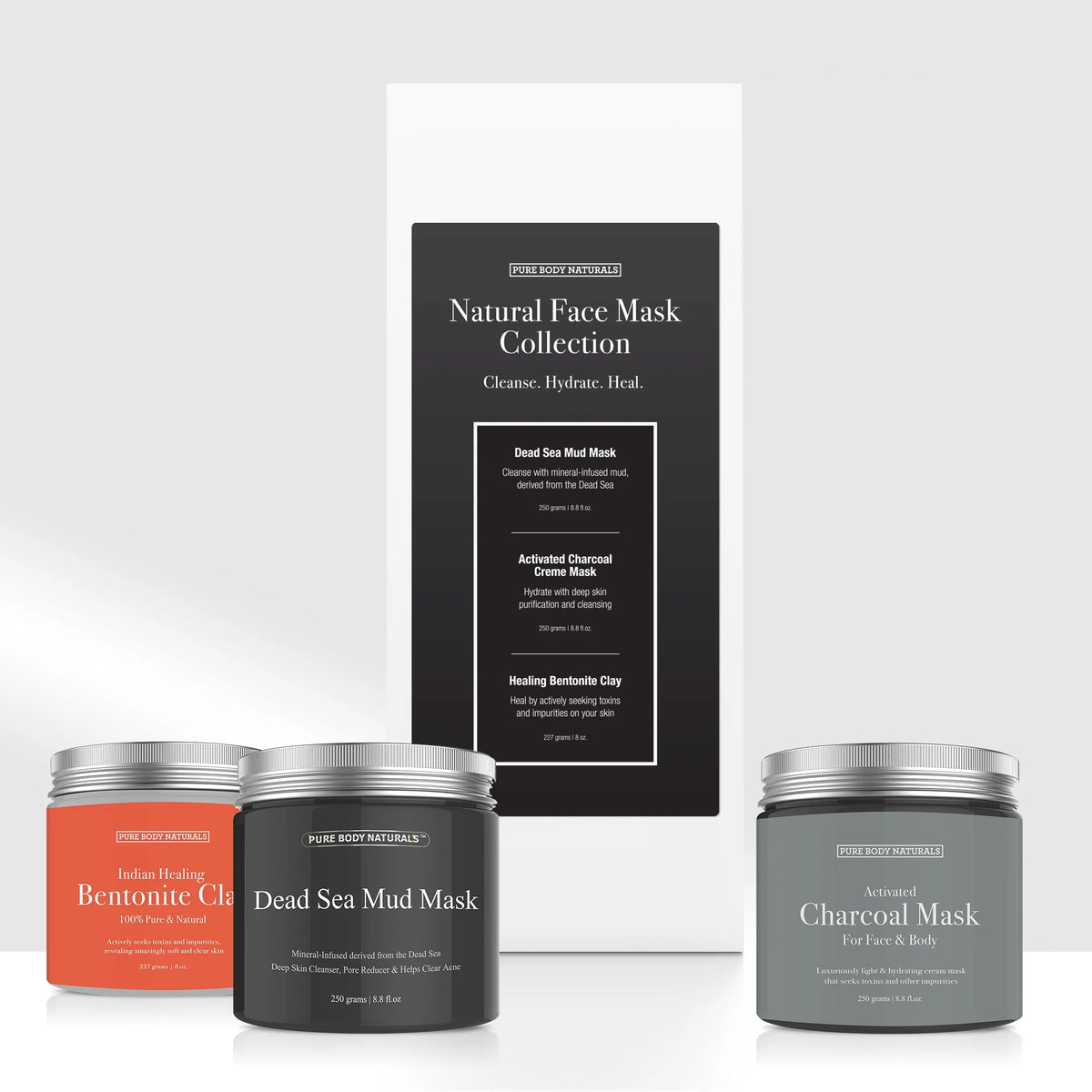 3 Pc Natural Mud Clay Charcoal Face Mask Set L278