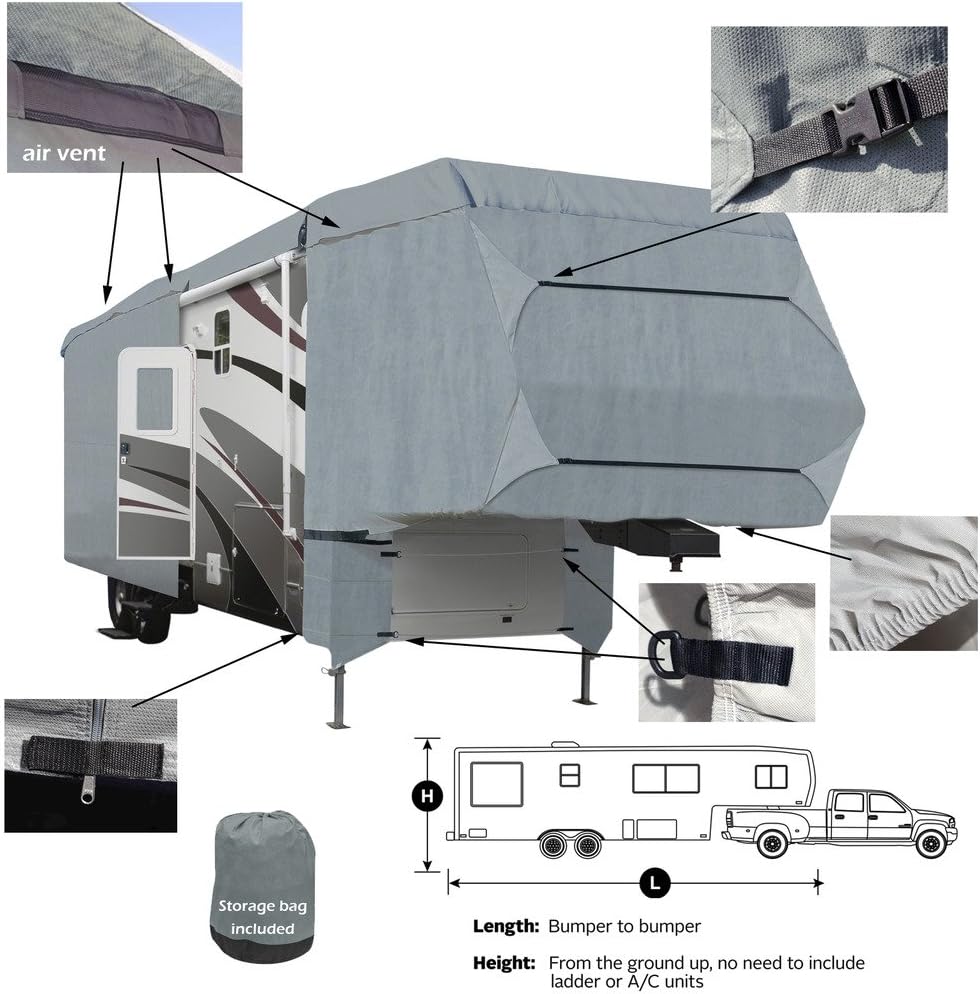 4-Layer RV Travel Trailer Camper Cover Fits 37'-41'L Extra Tall with Zipper Access C9865