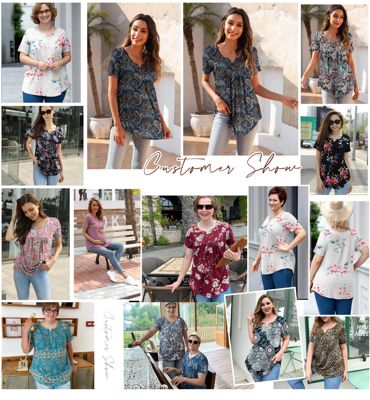 Womens Plus Size Tunic Tops Short Sleeve Floral Henley Shirts C22830
