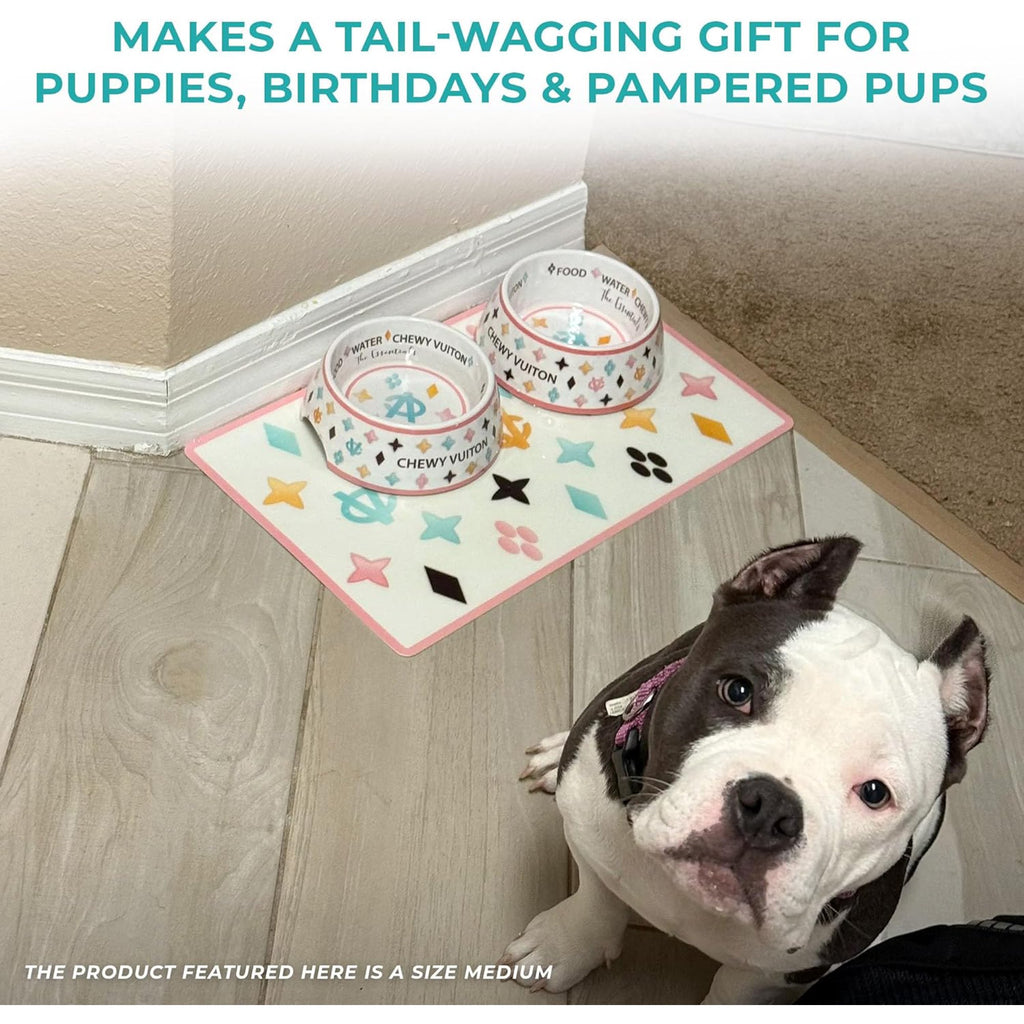 White BPA-Free Non-Skid Dog Bowls with Placemat, Case of 2 I1894