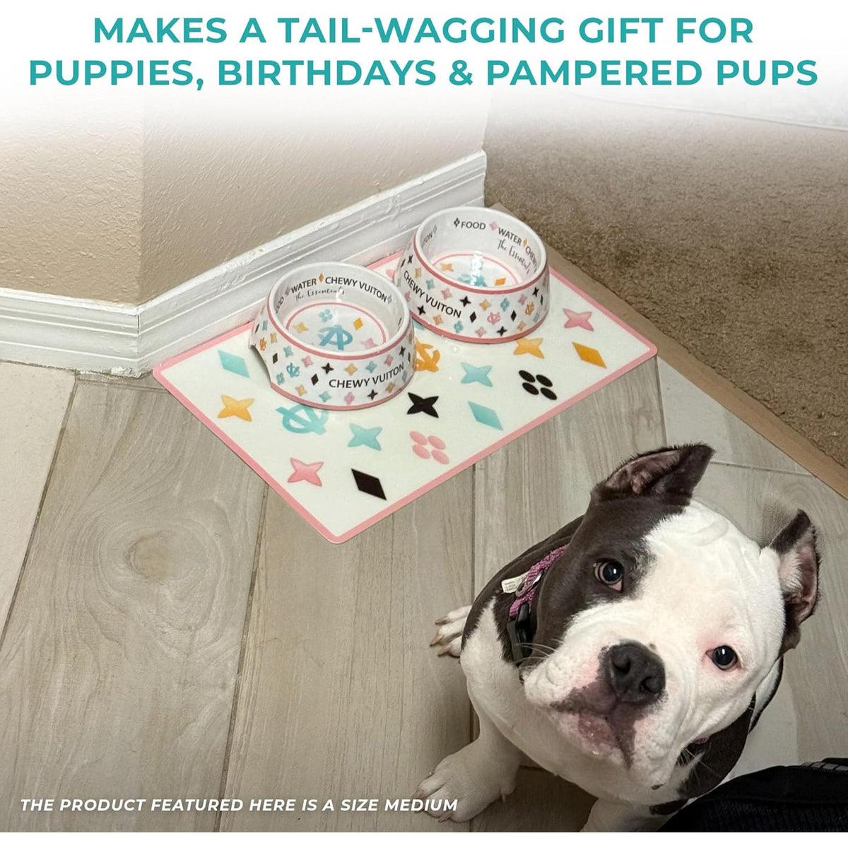 White BPA-Free Non-Skid Dog Bowls with Placemat, Case of 2 I1894