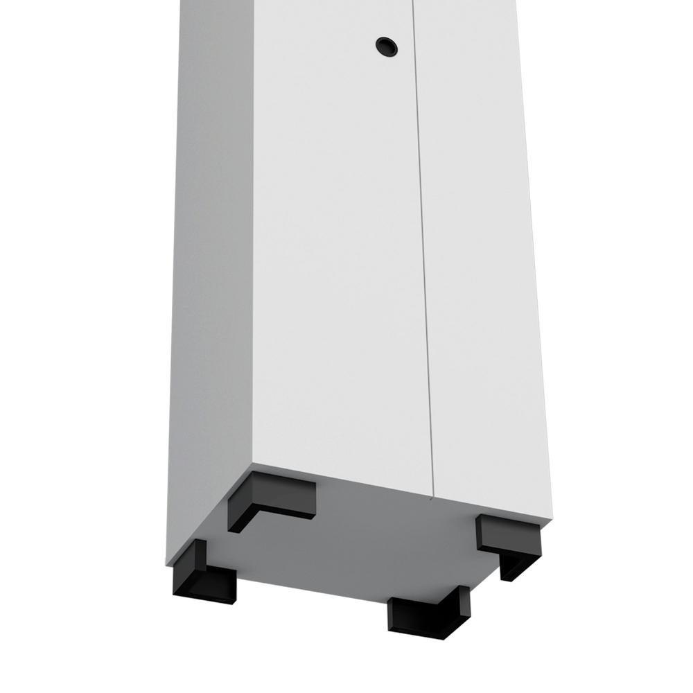 White Double-Door Broom Cabinet with Inner Shelves and Side Hangers M3099
