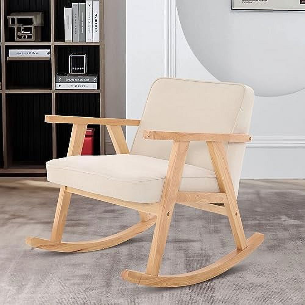 Beige Walnut Upholstered Rocking Chair with Solid Wood V372